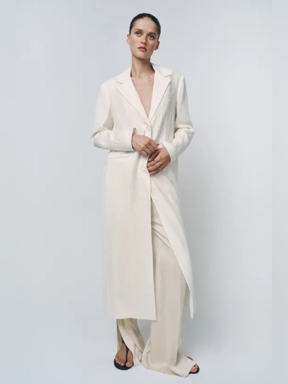 Zara Bloggers ZW Collection Linen Classic Long Frock Blazer Coat